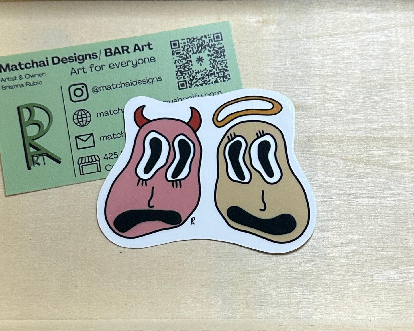 Angel & Devil - Two Faced Sticker | Handmade Original Art Waterproof Vinyl Sticker