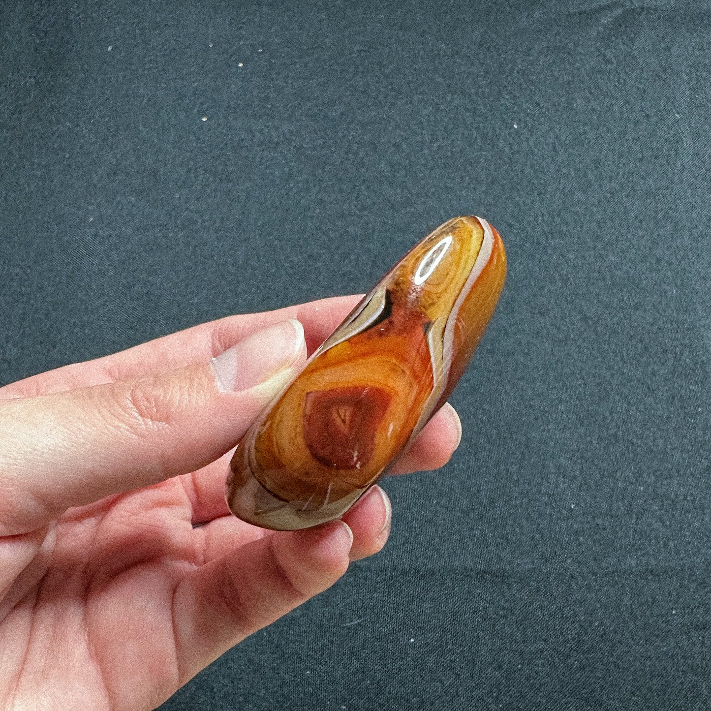 Sardonyx Palm Stone | Banded Mad River Agate, Polished Crystal Palmstone