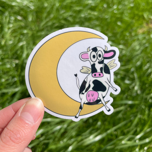 Moon Cow Sticker | Handmade Original Art Waterproof Vinyl Sticker