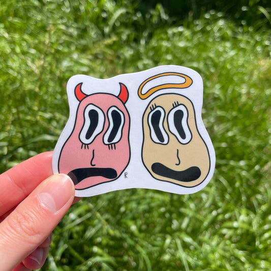 Angel & Devil - Two Faced Sticker | Handmade Original Art Waterproof Vinyl Sticker