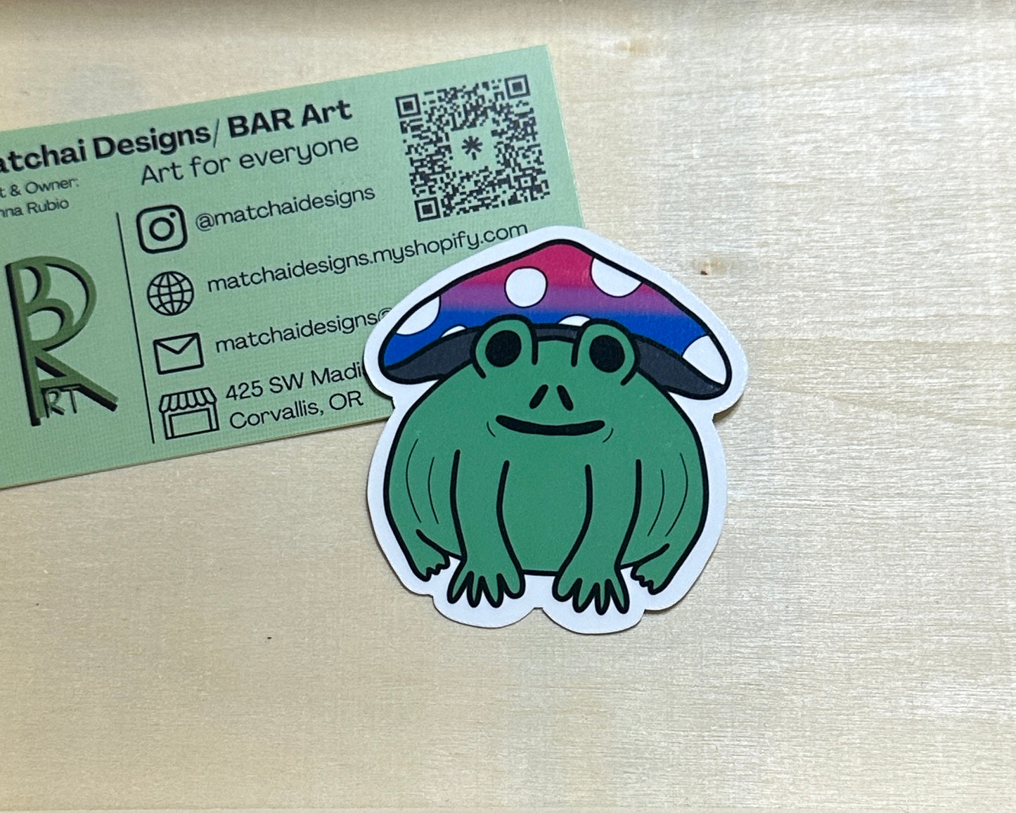 Pride Frog with Mushroom Hat | Handmade Original Art Waterproof Vinyl Sticker